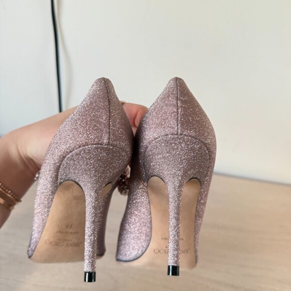 Jimmy Choo Bing 85 Pumps Sz 37 Pink Glitter Crystal Embellished Pointed Toe - Picture 11 of 14